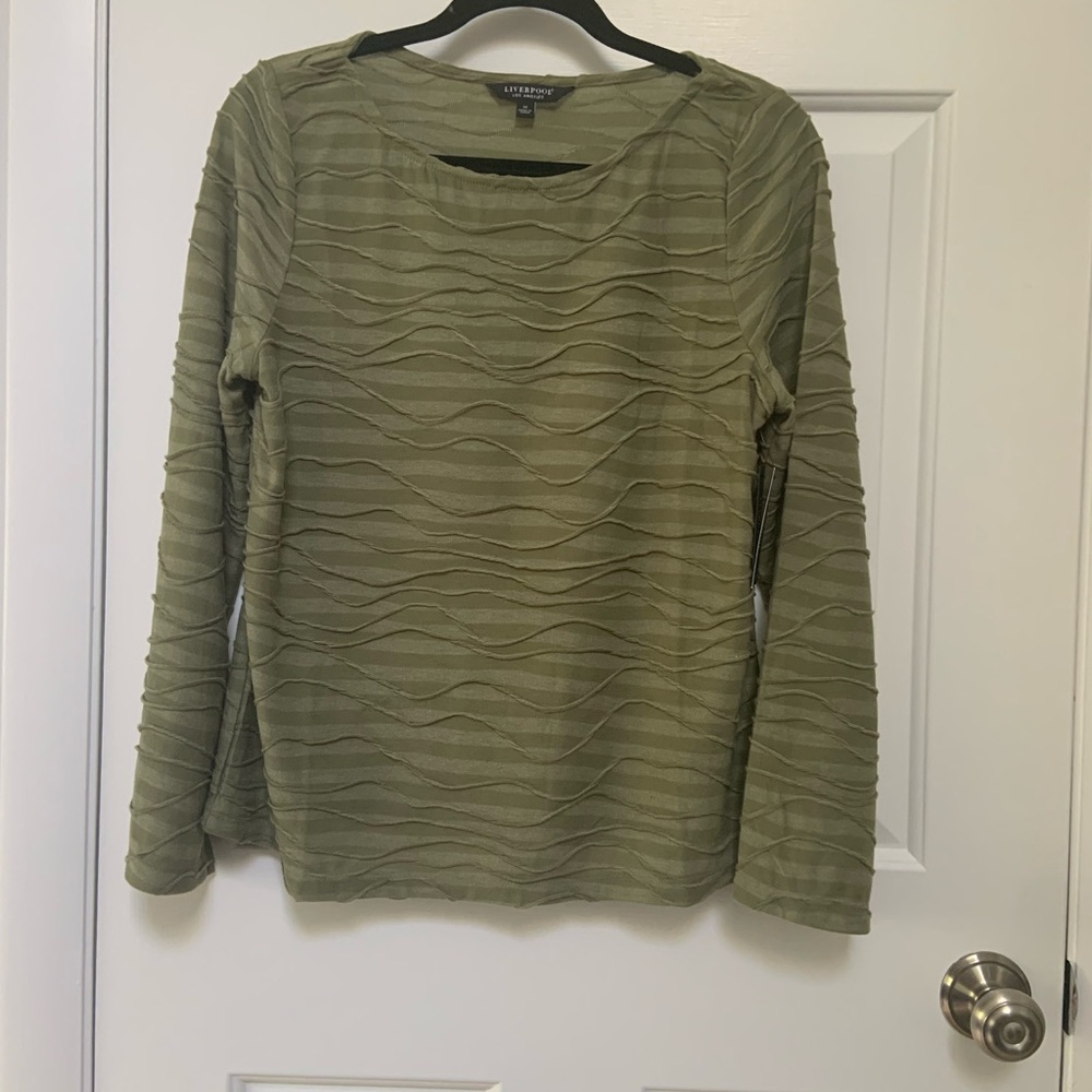 Liverpool Green Ribbed Blouse NWT